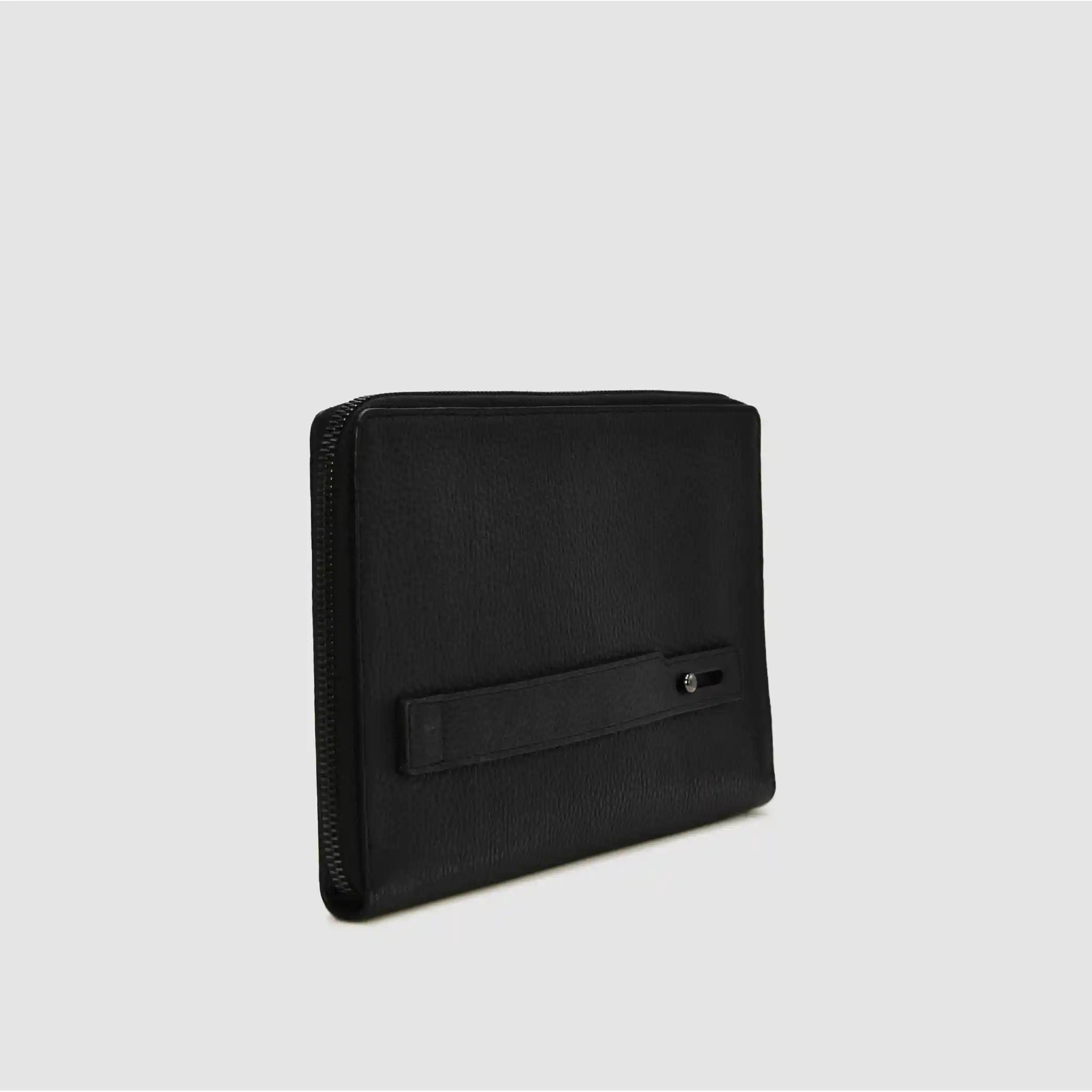 META - Pochette clutch in pelle con maniglia - Logo Label - NERO - MIDMAIND™ | BRAND