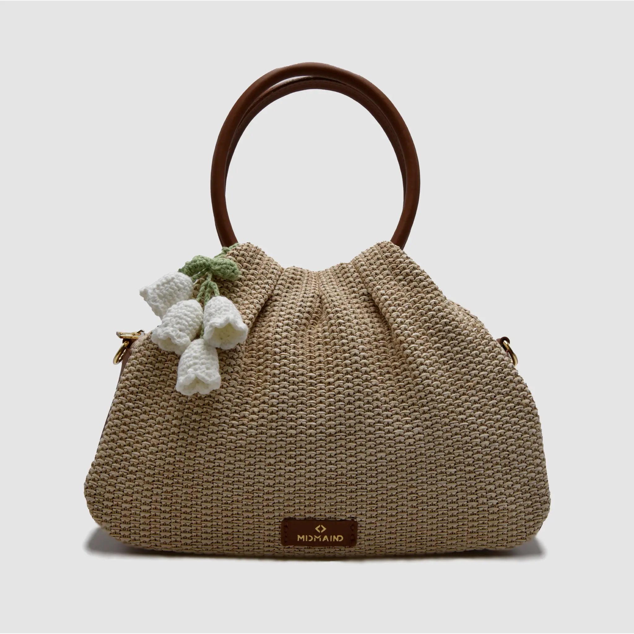 PETITE L - Borsa a mano in Rafia & Pelle Liscia