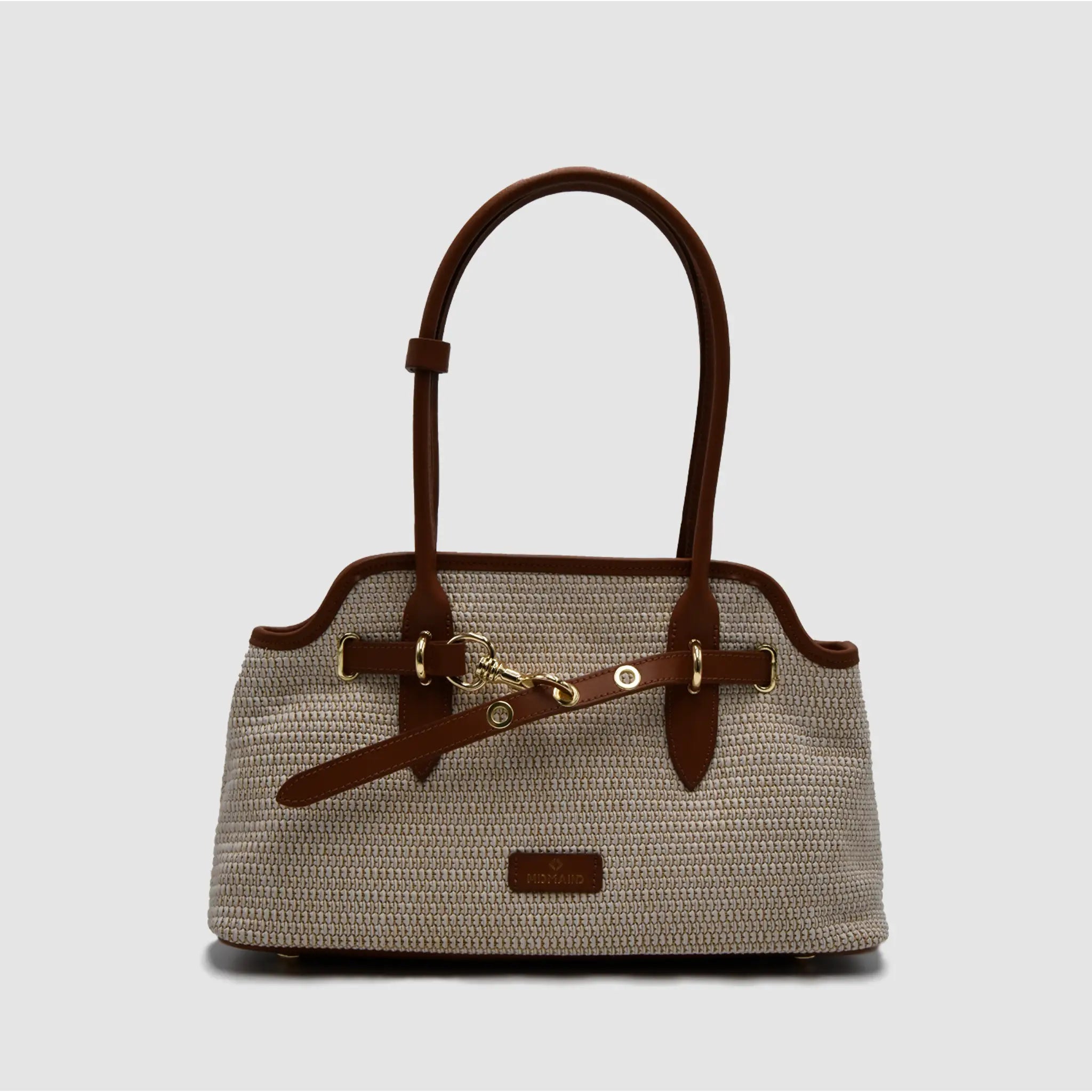 BOLD - Borsa a spalla in Rafia & Pelle Liscia