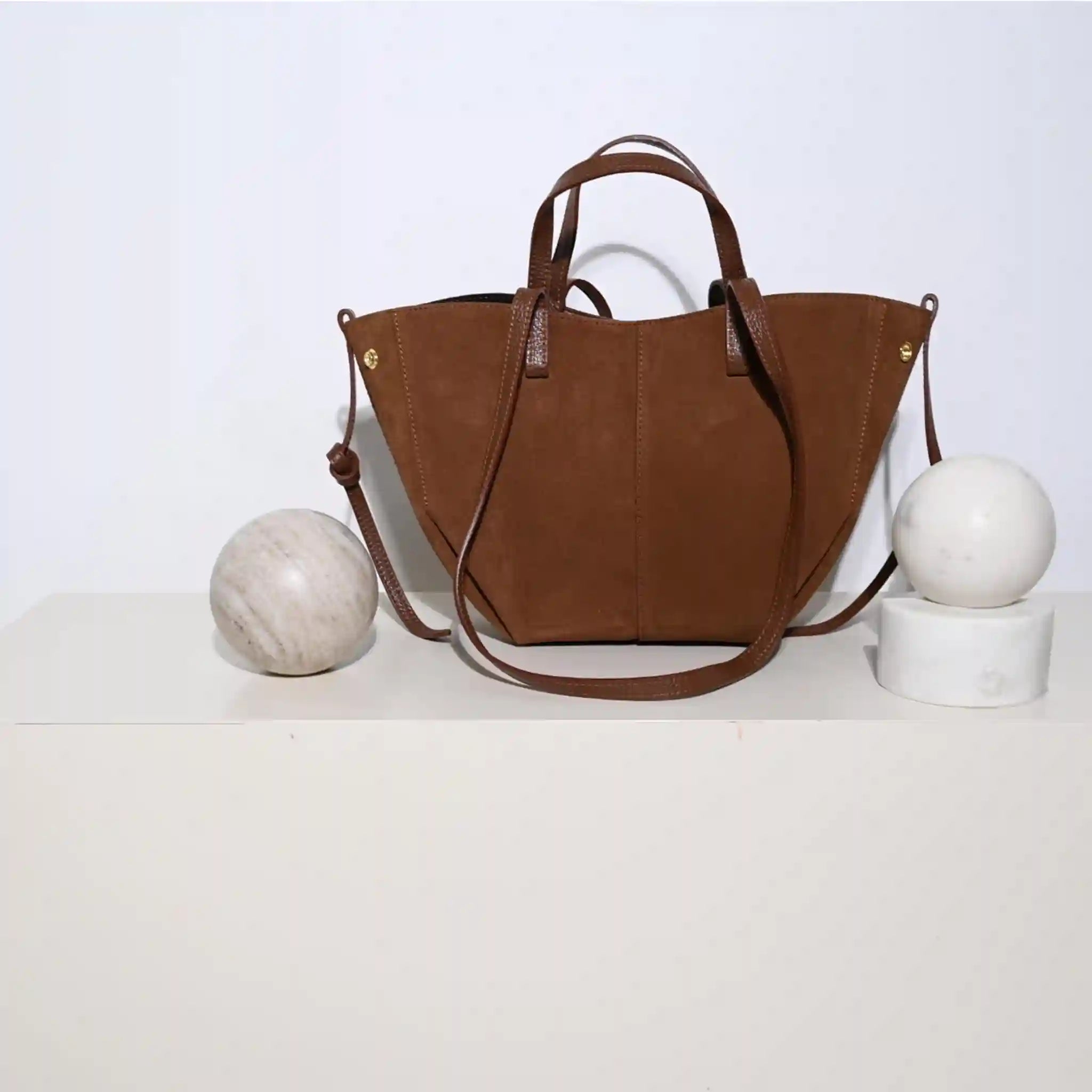 SHOLONG - Borsa Tote in Pelle Suede - CANNELLA - MIDMAIND™ | BRAND