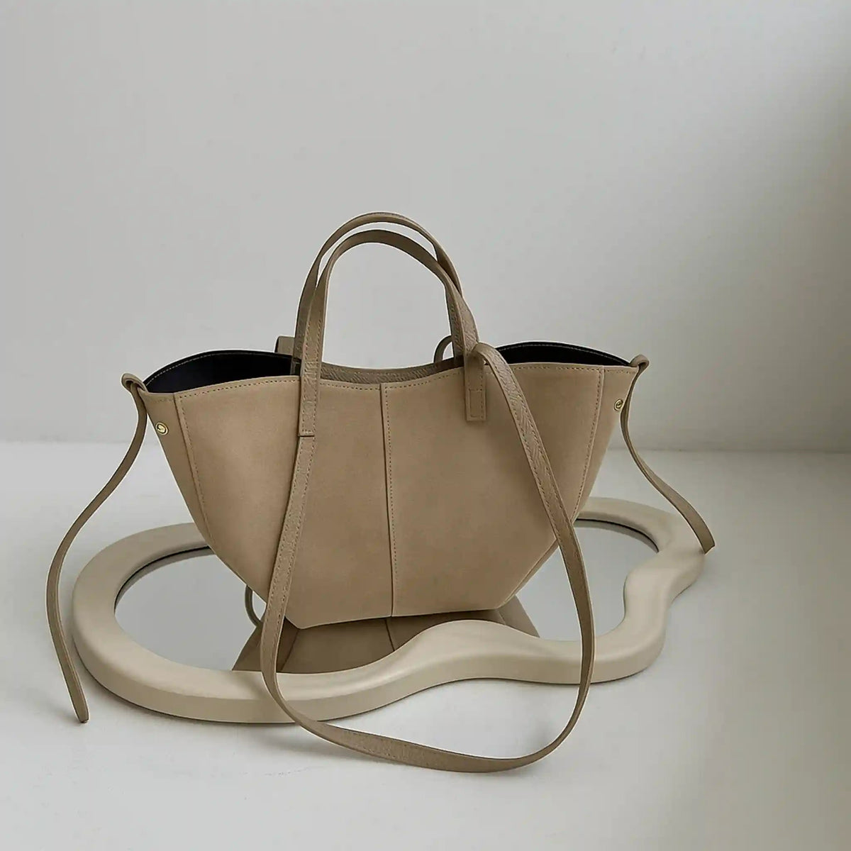 SHOLONG - Borsa Tote in Pelle Suede - NUDE - MIDMAIND™ | BRAND