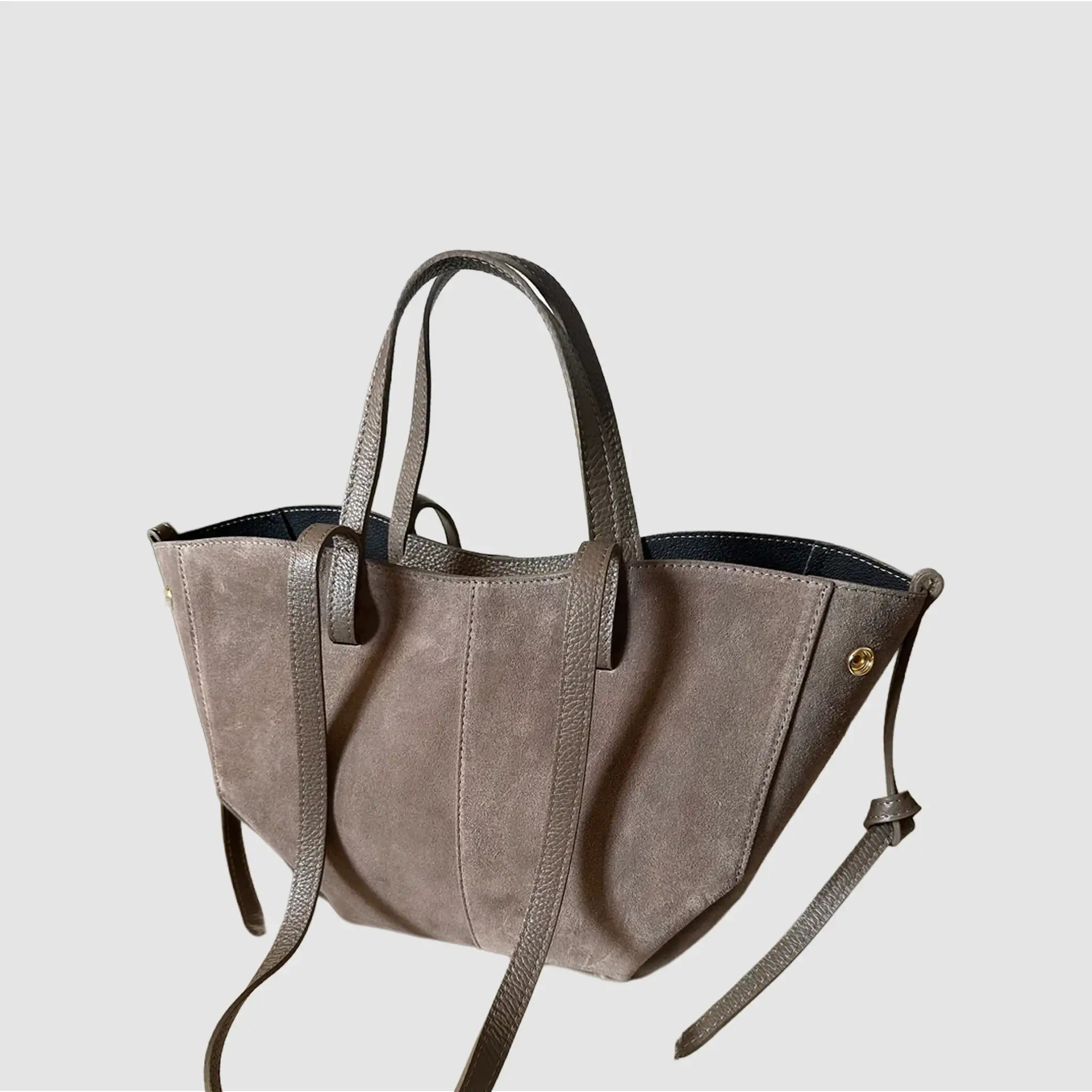 SHOLONG - Borsa Tote in Pelle Suede - NUDE - MIDMAIND™ | BRAND