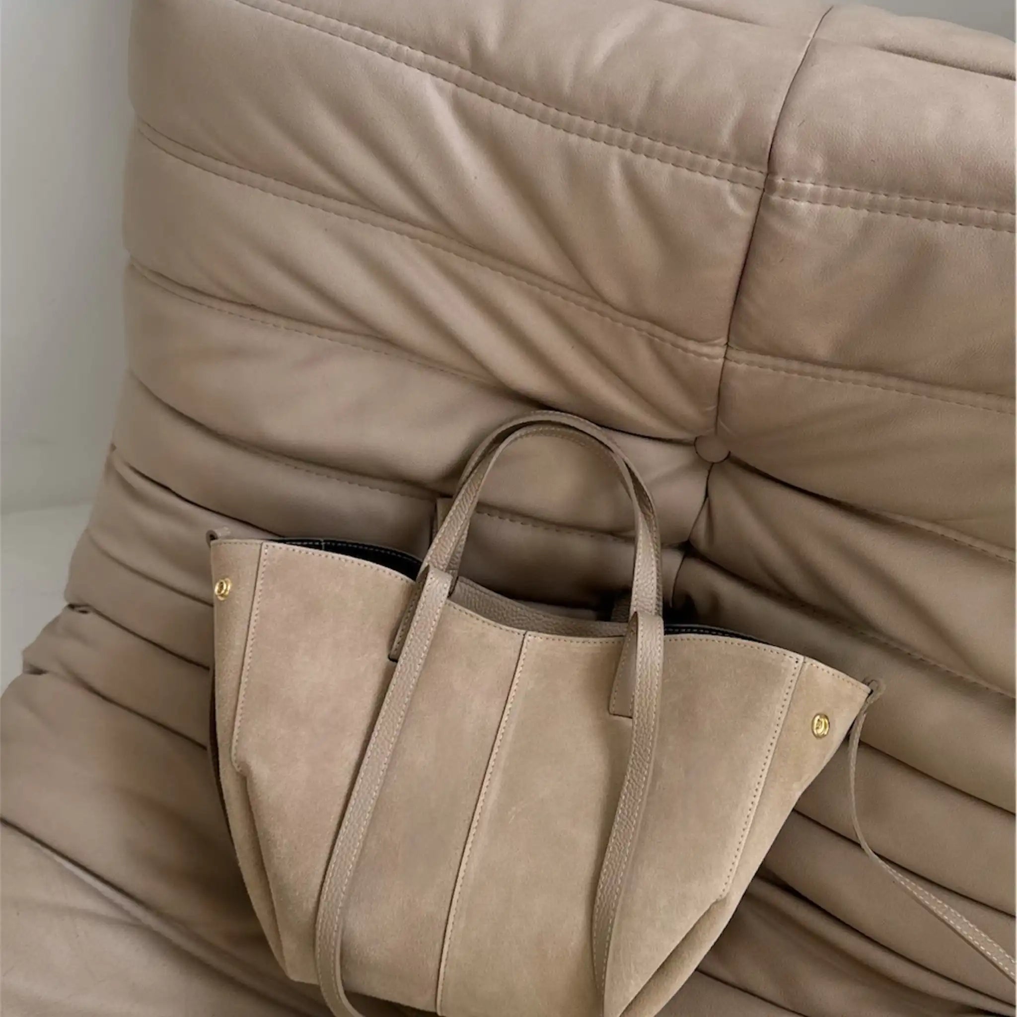 SHOLONG - Borsa Tote in Pelle Suede - NUDE - MIDMAIND™ | BRAND