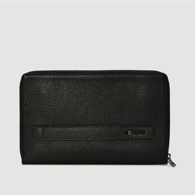 META - Pochette clutch in pelle con maniglia - Logo Label - NERO - MIDMAIND™ | BRAND